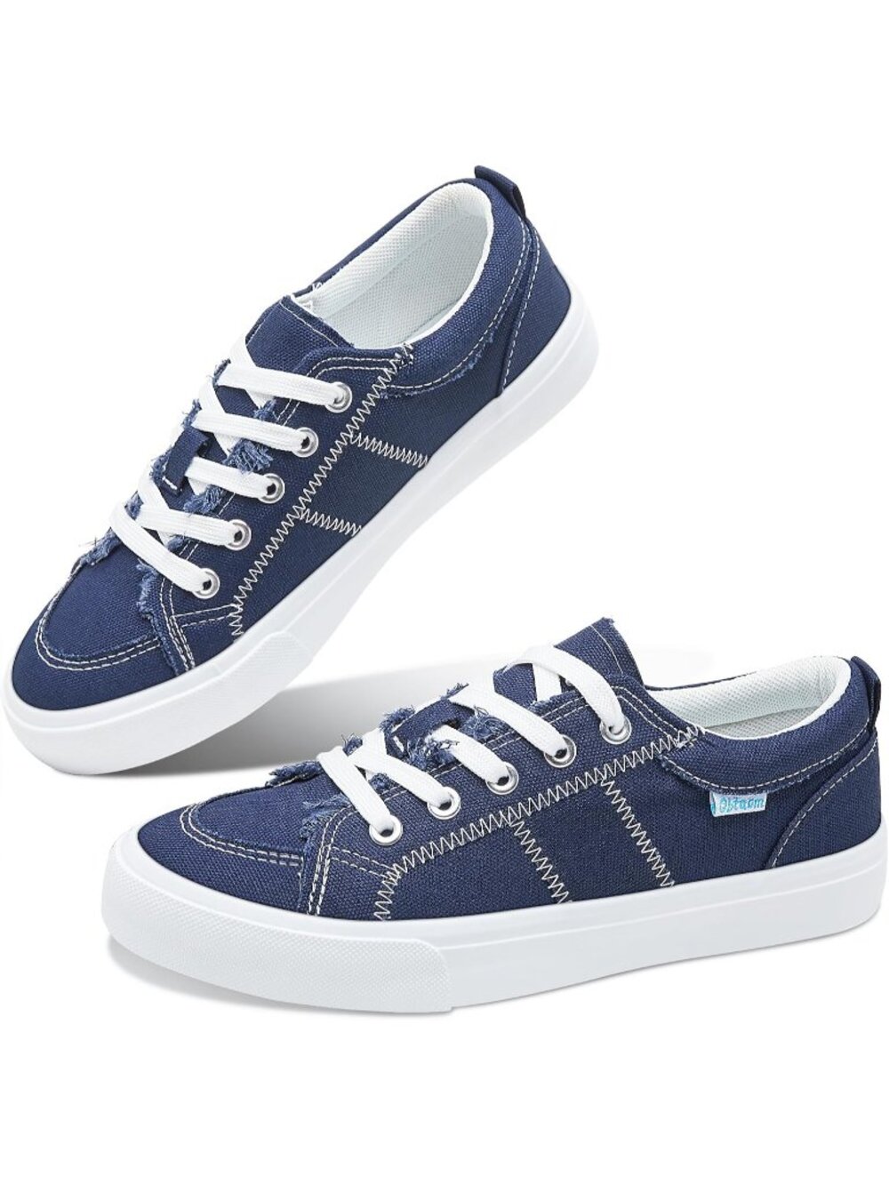 🆕Women's Navy Blue Sneakers Cute Lace up Canvas Shoes Low Top Washed Casual